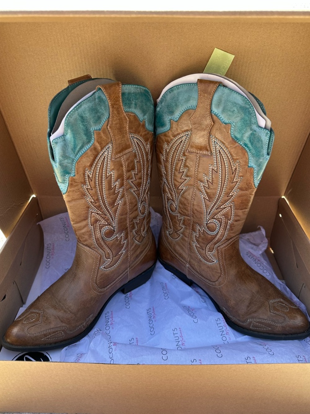 Coconuts by Matisse Brown & Teal Embroidered Western Boots - Picture 8 of 10